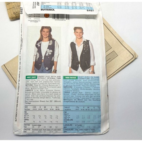 Vintage Butterick Vest Sewing Pattern 6497 Uncut Fast and Easy Size XS S M L XL - Picture 4 of 5